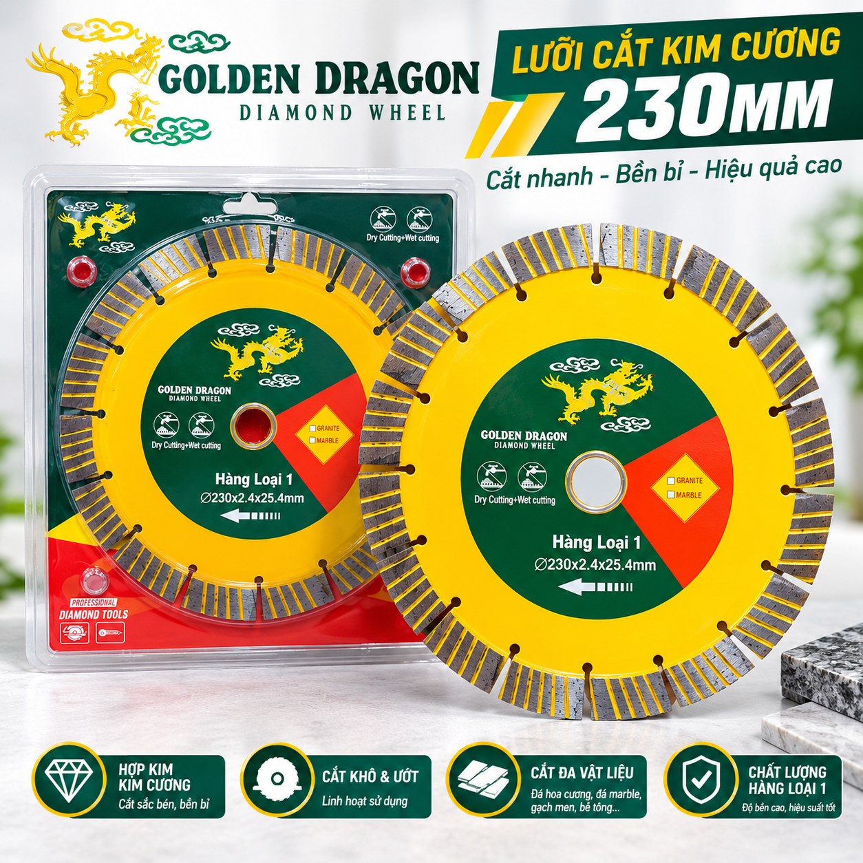 Lưỡi cắt rồng đa năng cắt gạch, đá, bê tông 230mm GOLDEN DRAGON